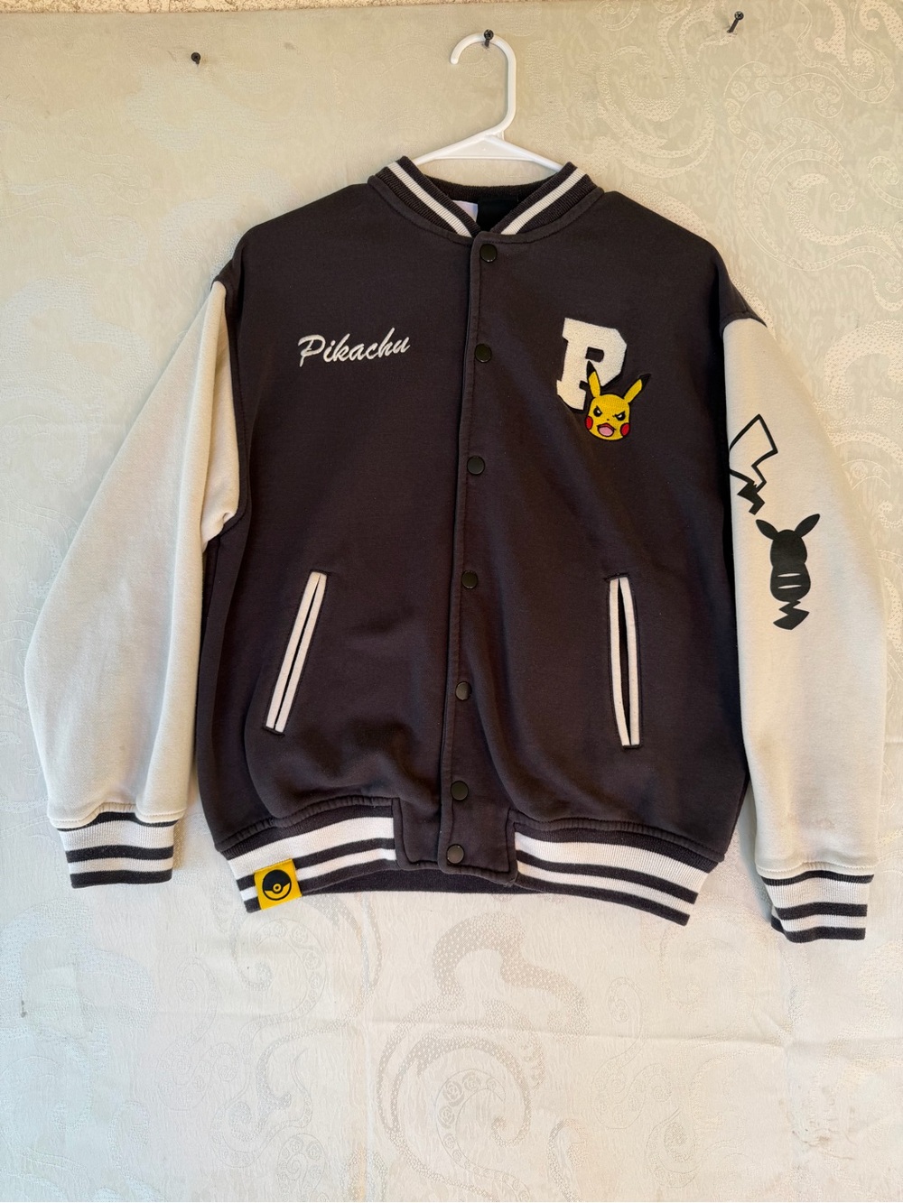 Pikachu Kids' Two-Tone Letterman Jacket - Black & Cream